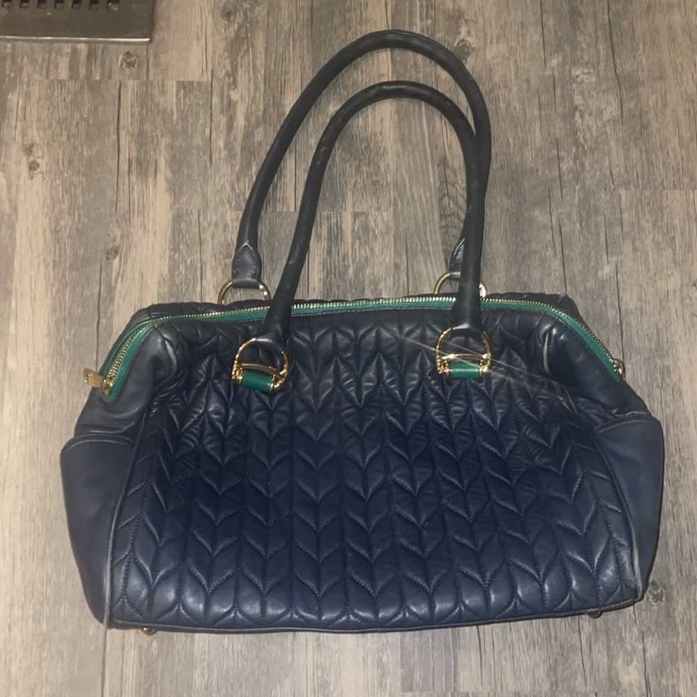 Ralph Lauren Blue Quilted Leather Zip Satchel - Picture 2 of 12